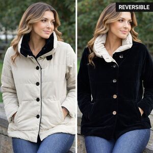 Jane Post $495 Reversible Quilted Velvet PrimaLoft Jacket Black Stone Small NEW